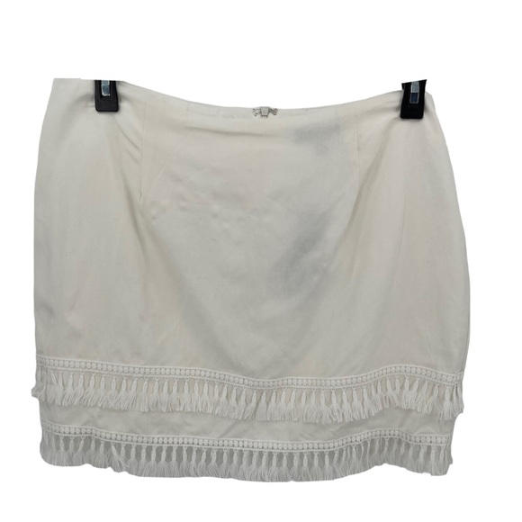 Lulu’s women’s cream NWT fringe mini skirt size XL Lined Back Zip Ramie/cotton - Picture 4 of 7